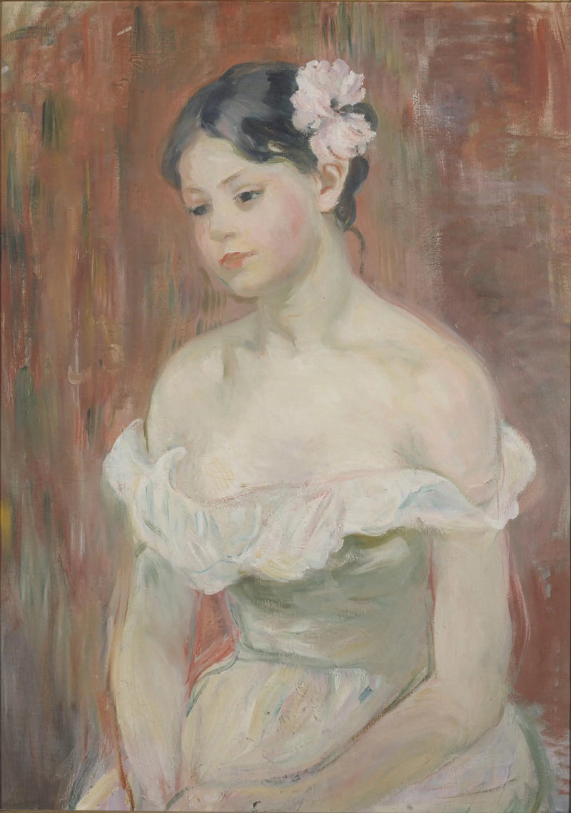 Ung pige med udskæring, blomsten i håret - Berthe Morisot