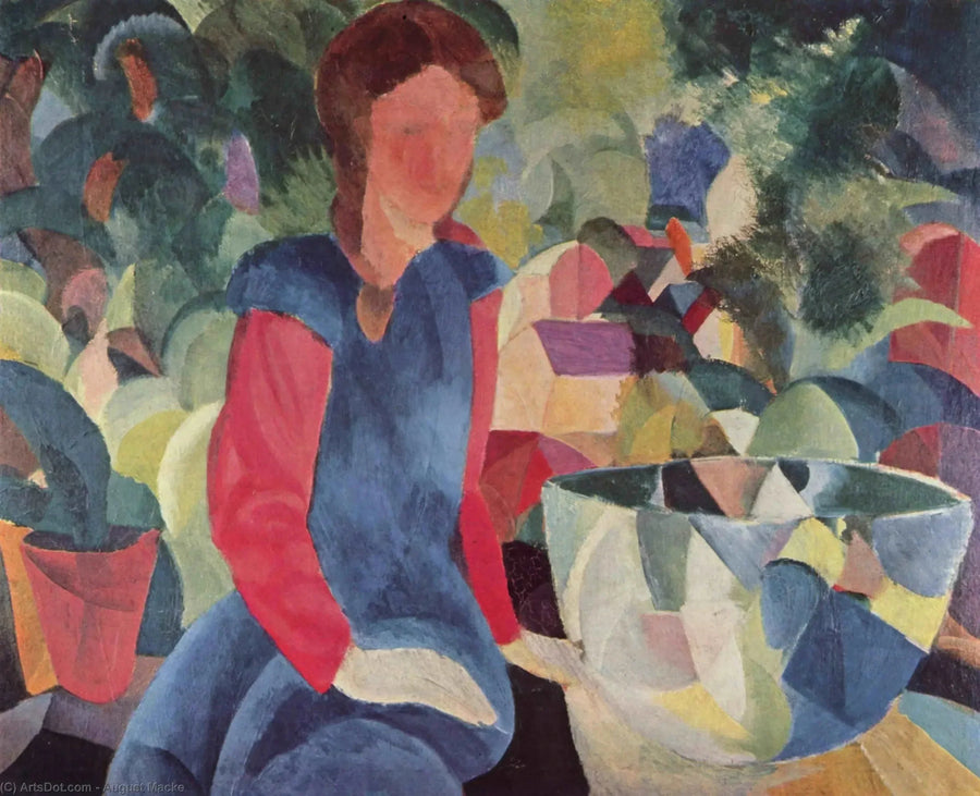Ung Pige med fisk i en glasbeholder - August Macke