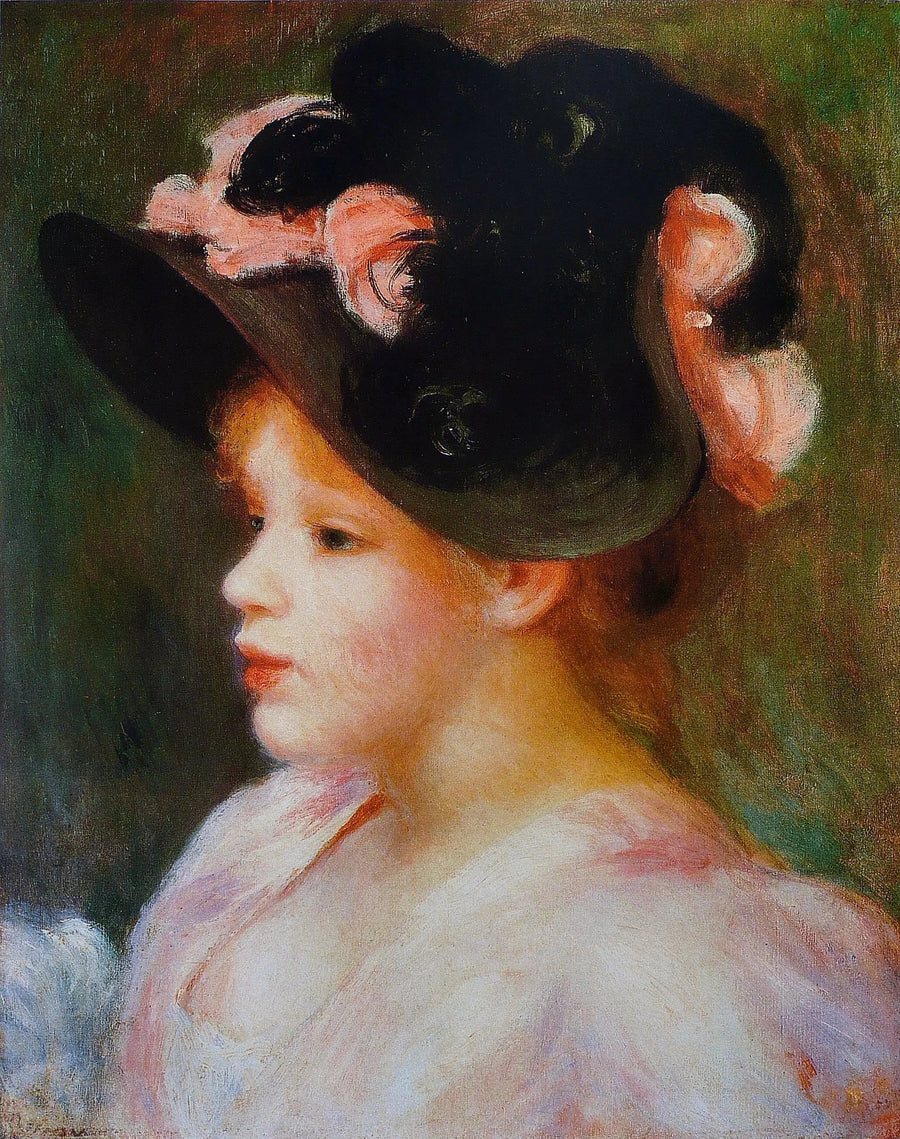 Ung pige med lyserødt og sort hat - Pierre-Auguste Renoir