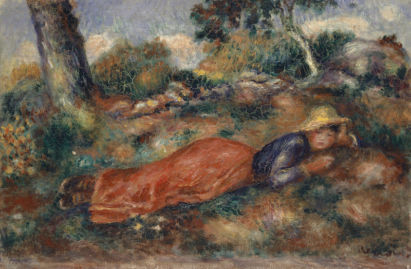 Ung pige liggende på græsset - Pierre-Auguste Renoir