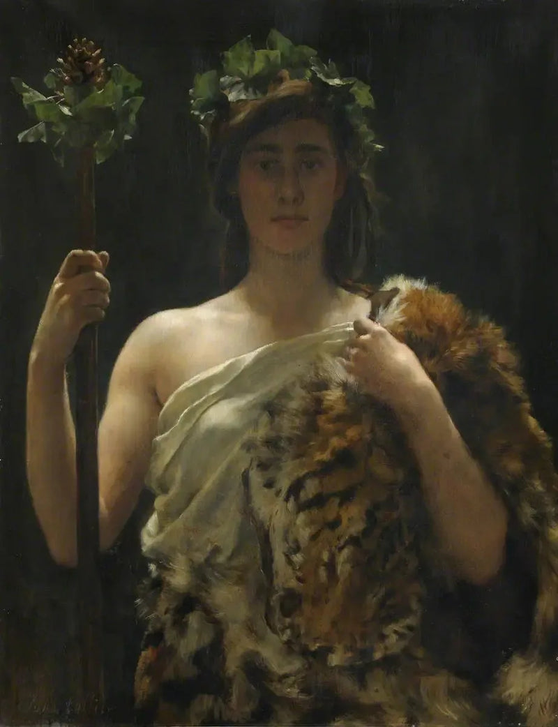 Ung pige draperet i en tigerhud (tidligere kaldet Bacchus) - John Collier