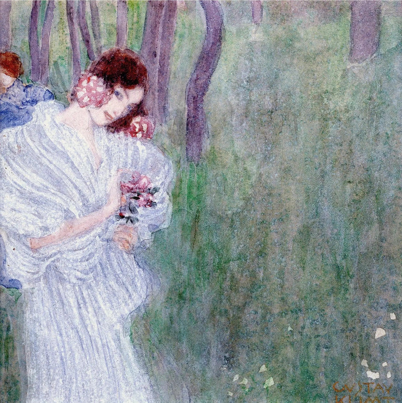 Ung pige i hvid kjole i en skov - Gustav Klimt