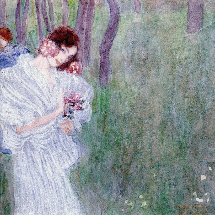 Ung pige i hvid kjole i en skov - Gustav Klimt