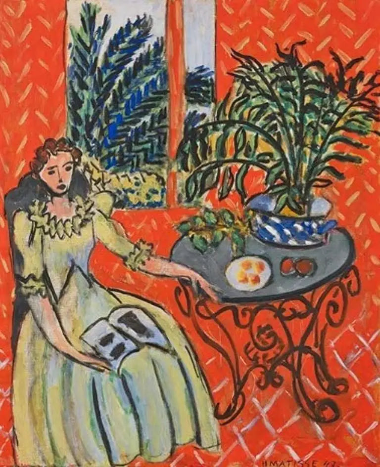 Ung Pige i grøn i et rødt interiør - Henri Matisse