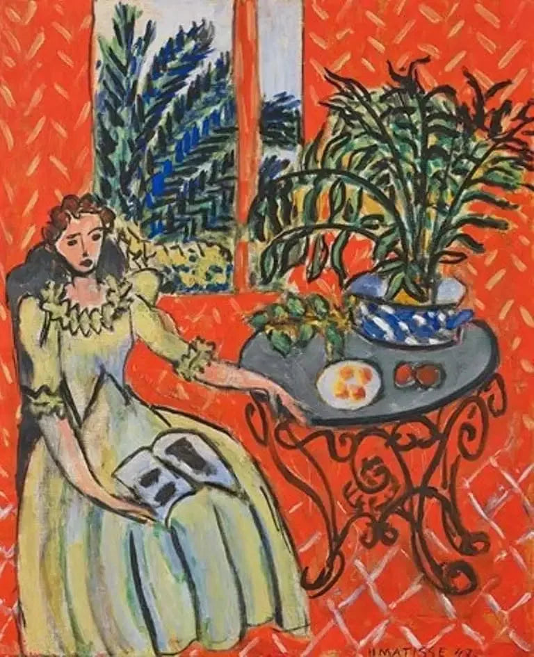 Ung Pige i grøn i et rødt interiør - Henri Matisse