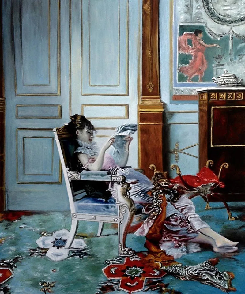 Ung pige læsende i en stue - Giovanni Boldini