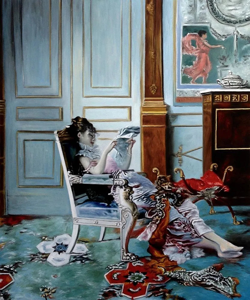 Ung pige læsende i en stue - Giovanni Boldini
