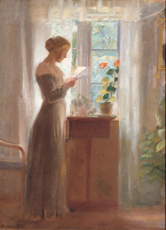 Ung pige læser et brev. - Anna Ancher