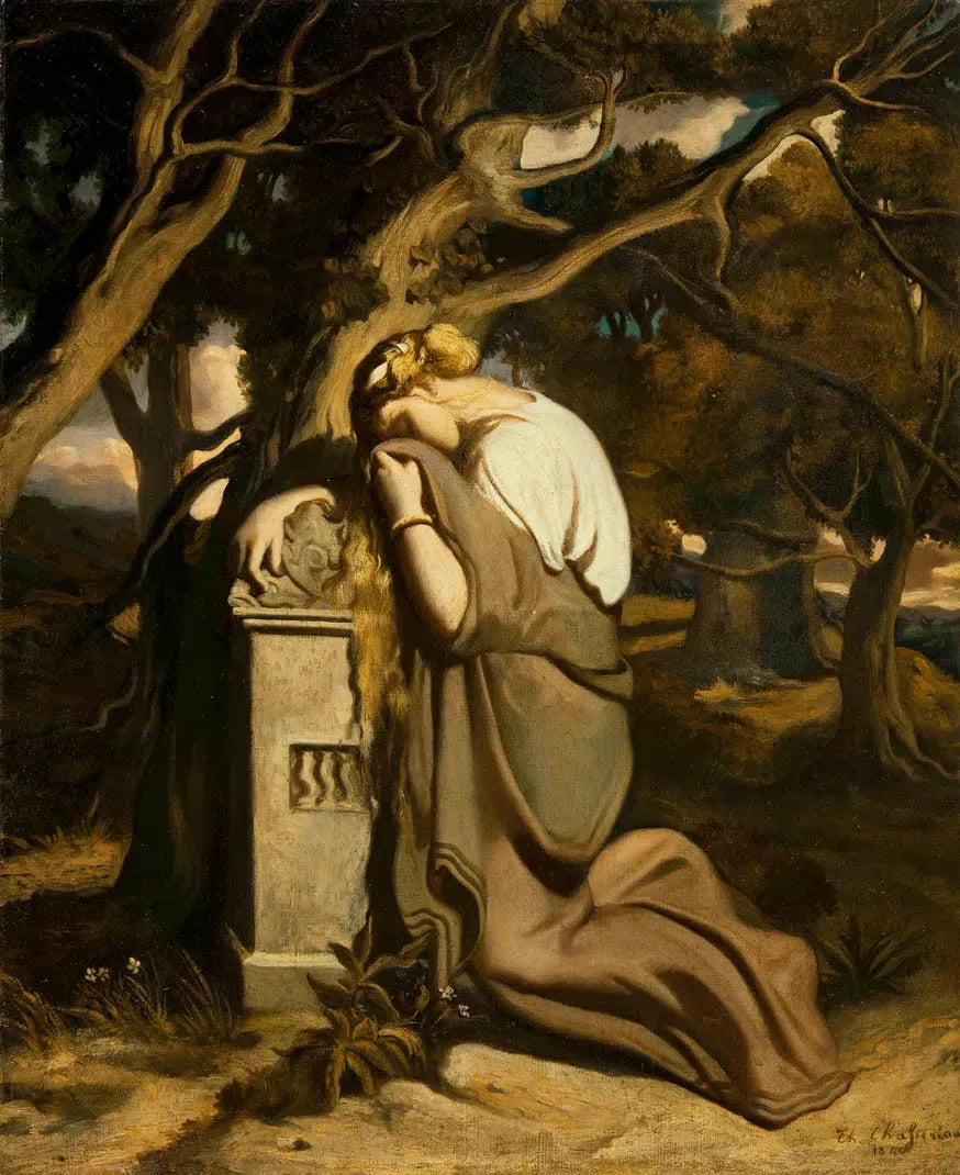 Jeune fille pleurant sur une stèle - Théodore Chassériau image 1 copie peinte à la main à l’huile