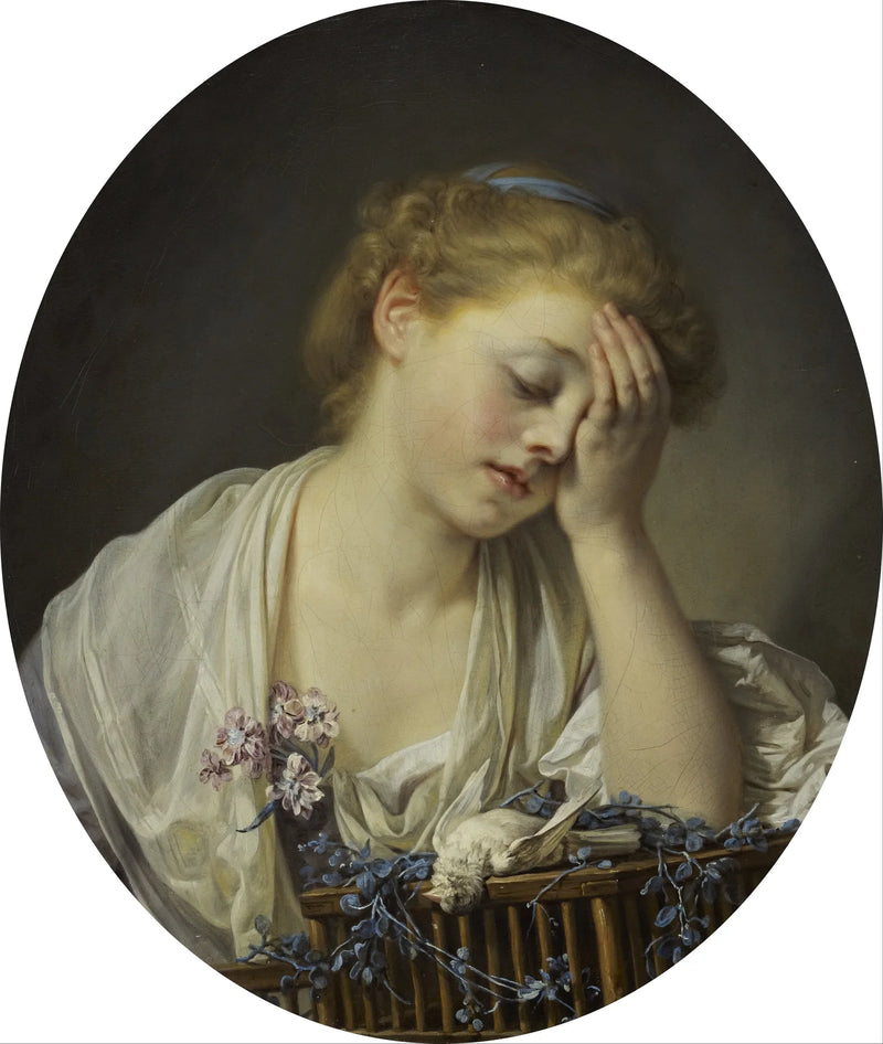 Ung pige der græder over sin døde fugl - Jean-Baptiste Greuze