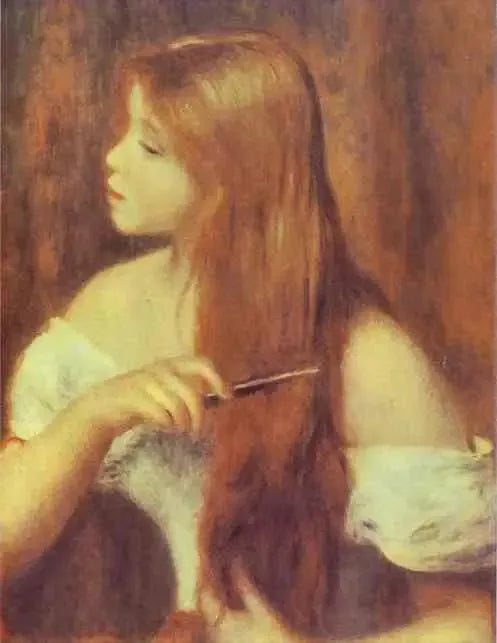 Ung pige der børster sit hår - Pierre-Auguste Renoir