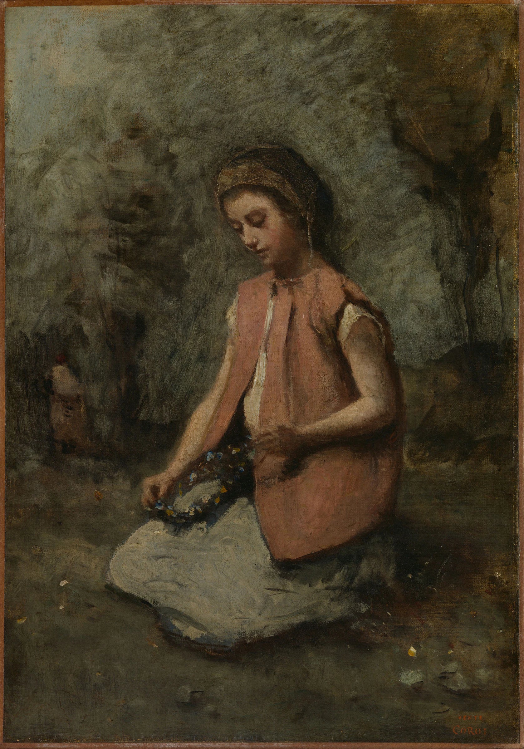 Jeune fille tressant une guirlande - Camille Corot