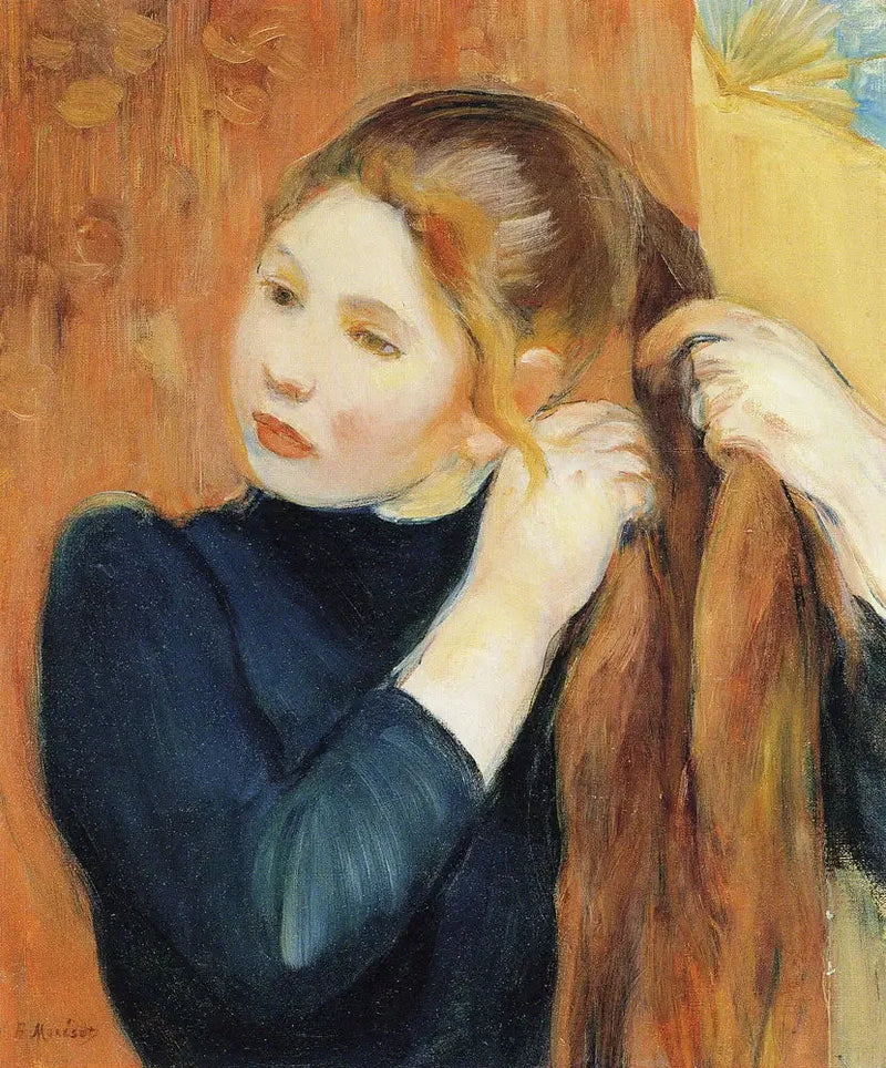 Ung pige der fletter sit hår - Berthe Morisot