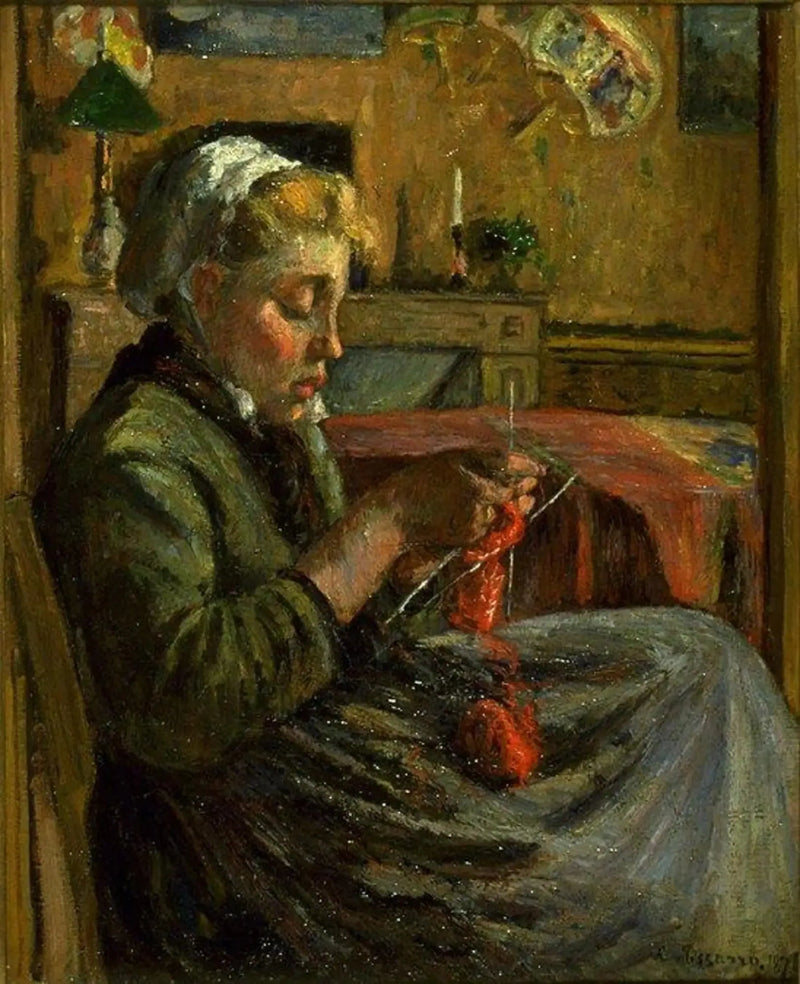 Ung pige strikkende - Camille Pissarro