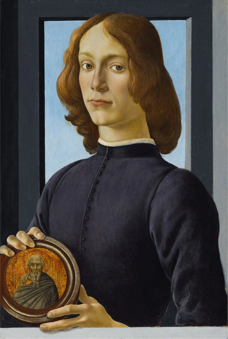 Portrait af en ung mand, der holder et medaljon - Sandro Botticelli