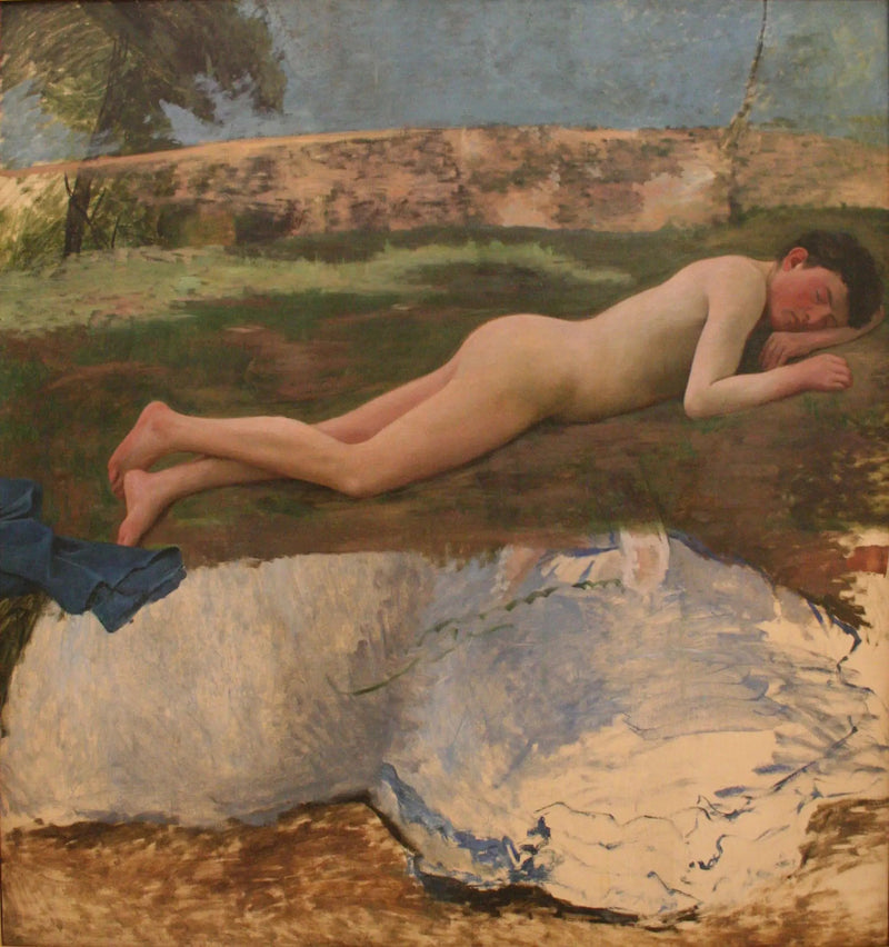 Ung mand liggende nøgen på græsset - Frédéric Bazille