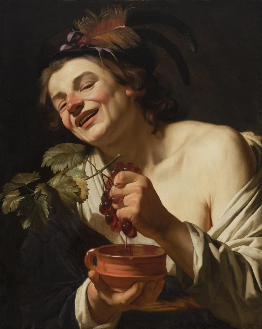 Ung mand smilende, der knuser druer - Gerrit van Honthorst