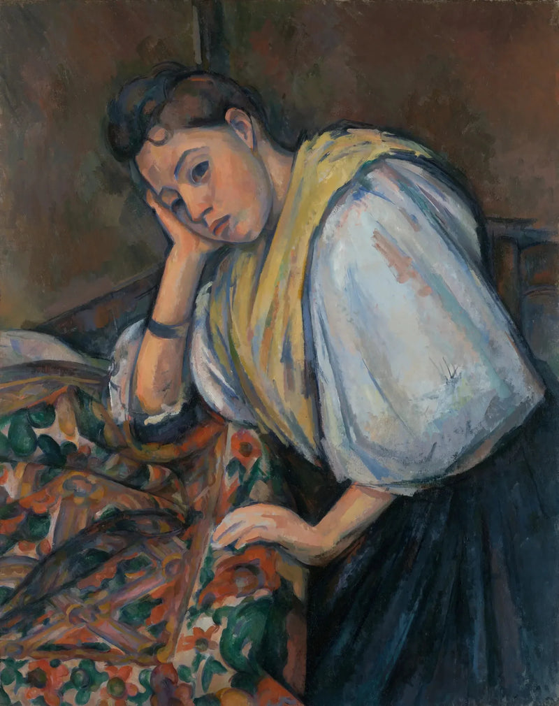 Ung italiensk kvinde med albuerne på bordet - Paul Cézanne