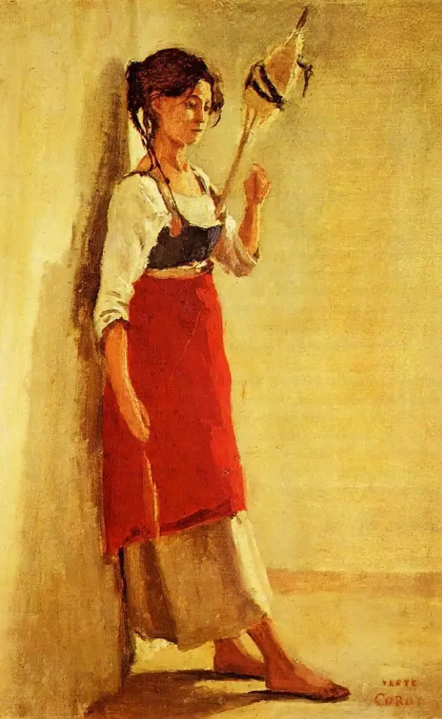 Ung Italiensk fra Papigno lejer sin spole - Jean-Baptiste Camille Corot