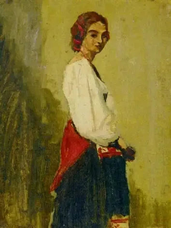 Ung italiensk pige stående, kroppen i profil og hovedet forfra - Jean-Baptiste Camille Corot