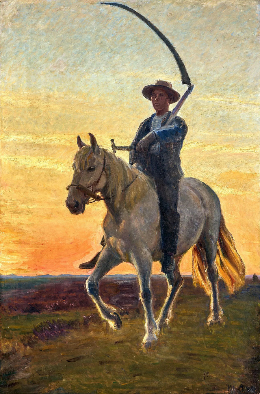 Ung høstmand vender tilbage fra markerne til hest. - Michael Peter Ancher