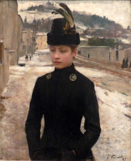 Jeune nancéienne dans un paysage de neige - Émile Friant image 1 copie peinte à la main à l’huile