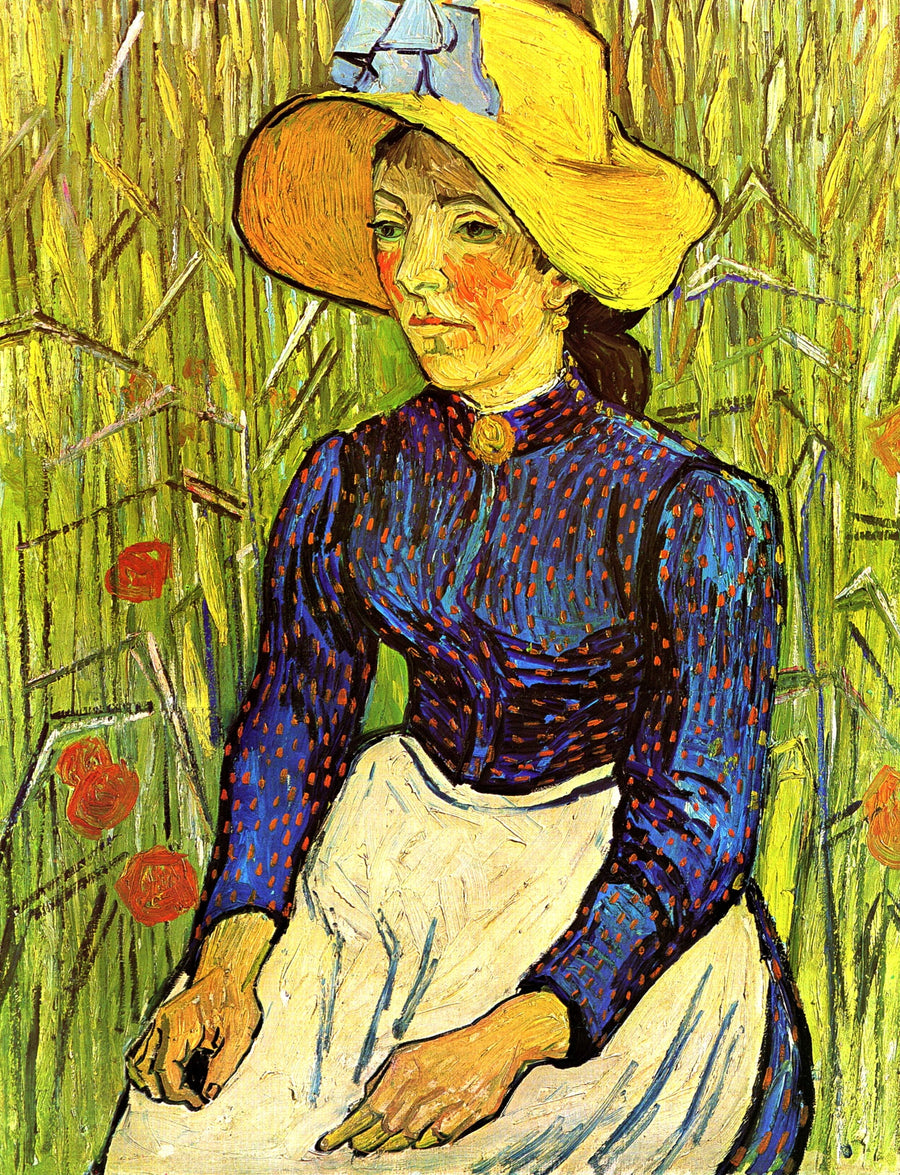 Landmand med stråhat siddende foran et hvedemark - Vincent van Gogh