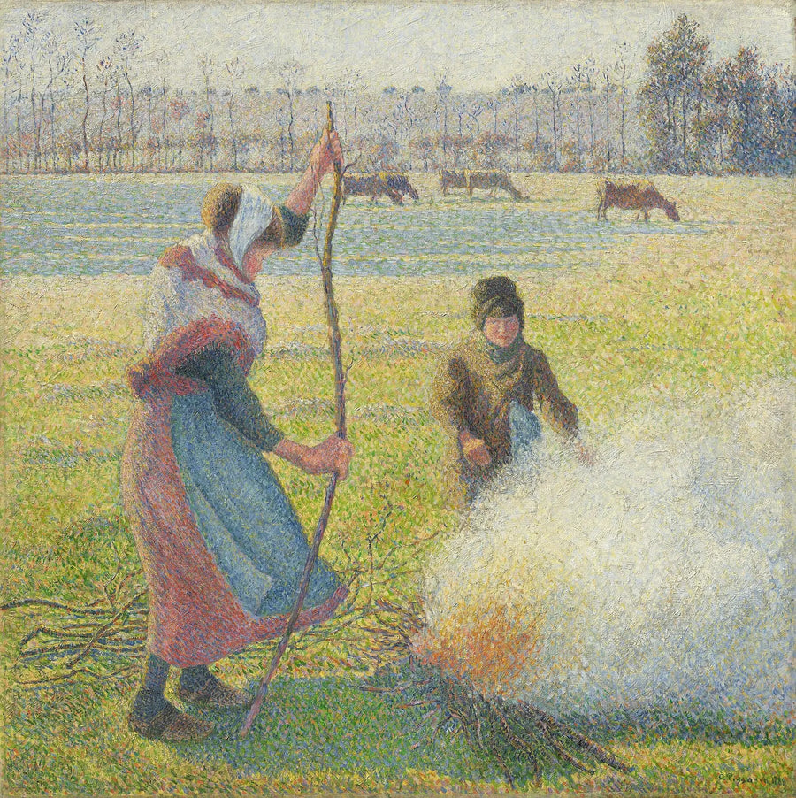 Ung Landmand, der laver ild. Hvid frost - Camille Pissarro
