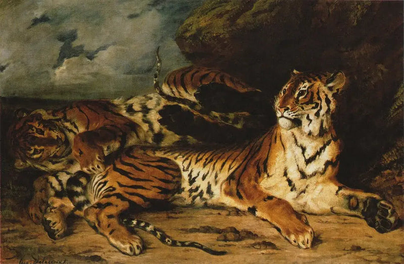 Unge tiger leger med sin mor - Eugène Delacroix