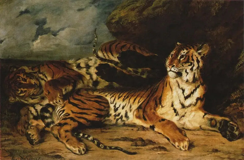 Unge tiger leger med sin mor - Eugène Delacroix