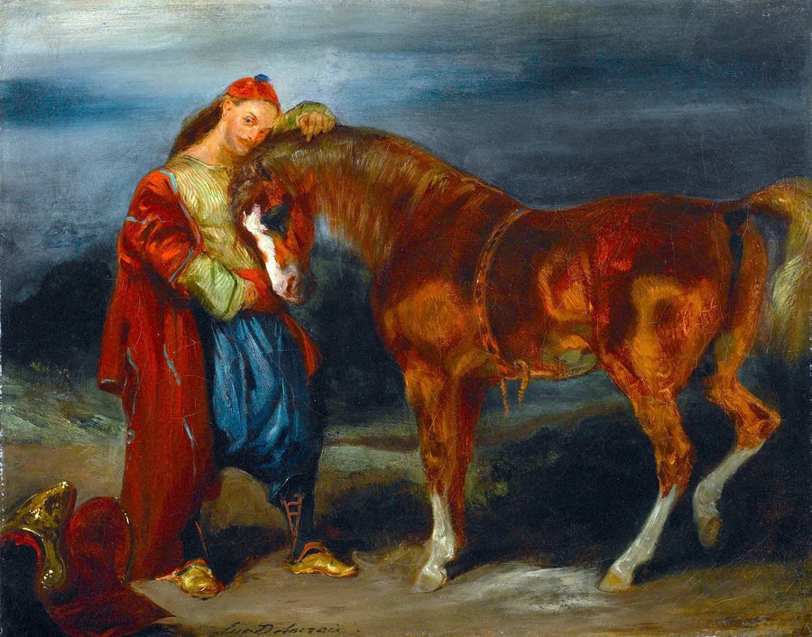 Ung tyrker, der kærtegner sin hest - Eugène Delacroix