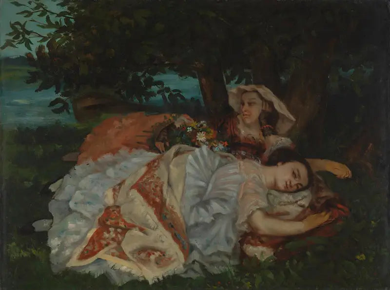 Unge damer ved bredden af Seinen - Gustave Courbet