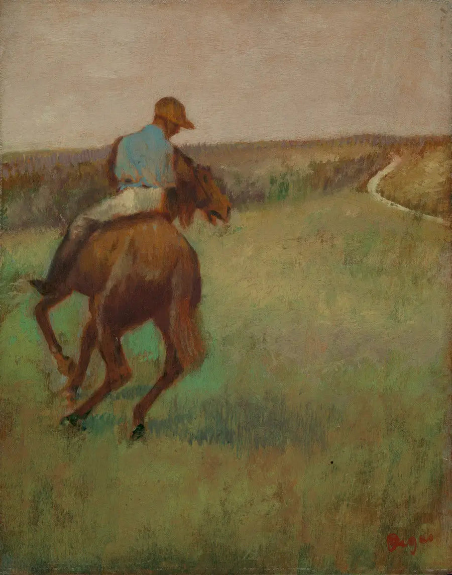 Jockey i blå på en kastanjehest - Edgar Degas