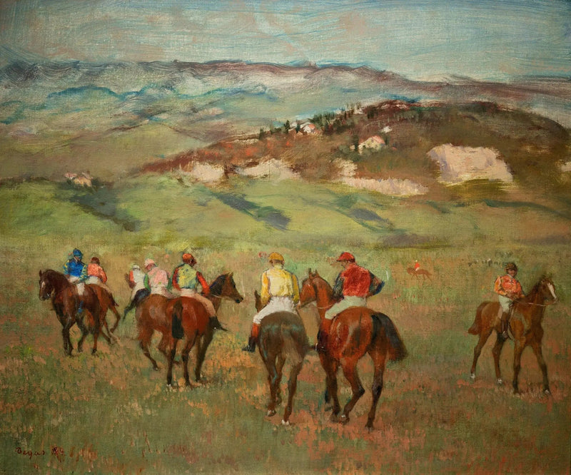 Ryttere på heste foran de fjerne bakker - Edgar Degas