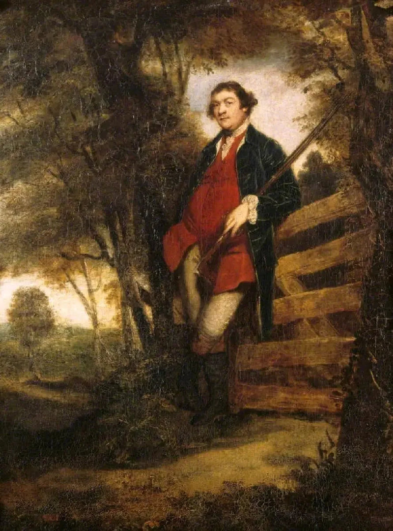 John Parker, 1. baron Boringdon (1734/5-1788), med sit gevær, støttet op ad en dør - Joshua Reynolds