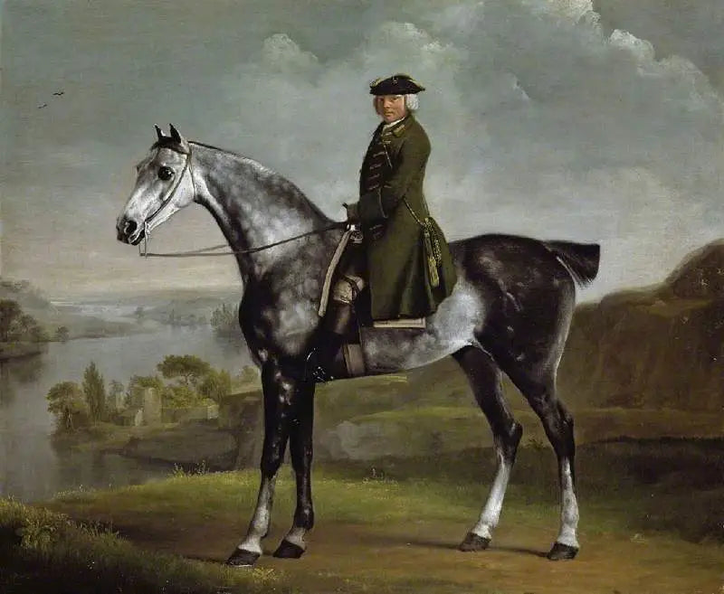 Joseph Smyth Esq, løjtnant af Whittlebury Forest, Northamptonshire, på en grå pinto-hest - George Stubbs