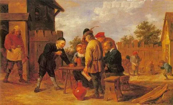 Joueurs de dés et de quilles dans une auberge - David Teniers le Jeune image 1 copie peinte à la main à l’huile