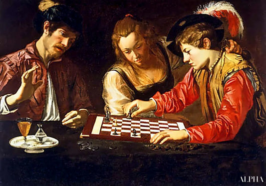 Skakspillere - Caravaggio - Reproduktioner af malerier og højkvalitets malerier