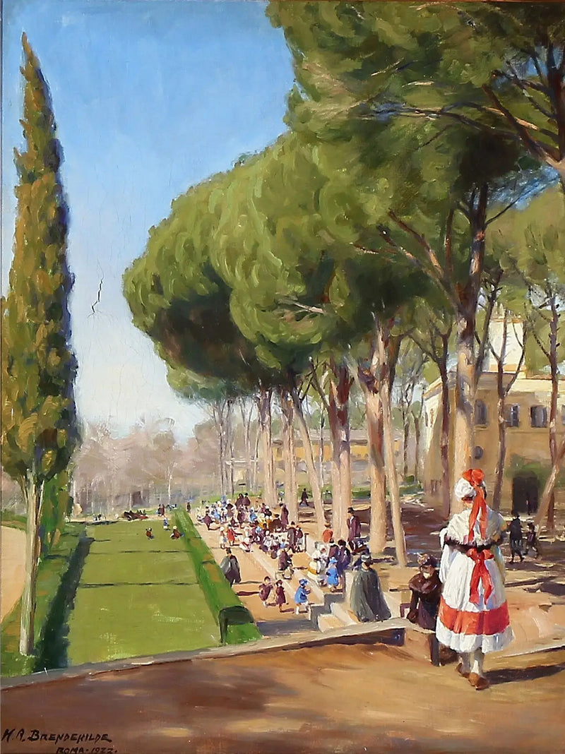 Sommerdag ved Villa Borghese i Rom - H. A. Brendekilde