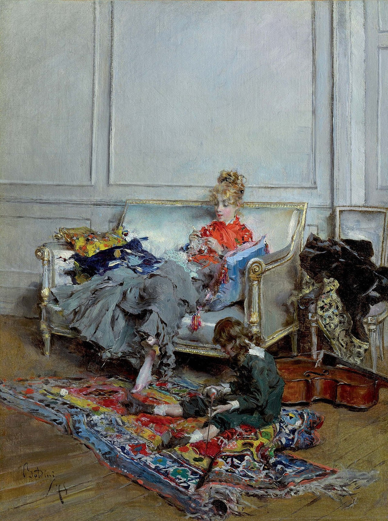 Rolige dage eller Ung kvinde med hækling - Giovanni Boldini