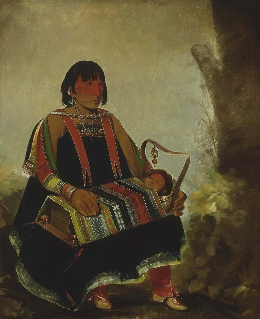 Jú-ah-kís-gaw, Kvinde med sit barn i vuggen - George Catlin
