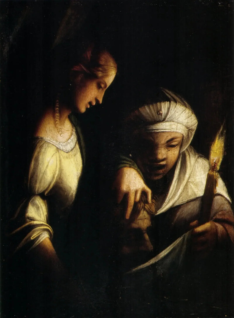 Judith og hendes tjenestepige med Holofernes' hoved - Antonio da Correggio