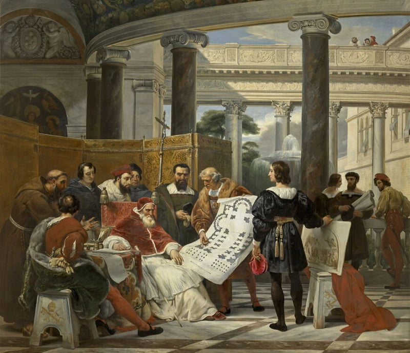 Jules II ordonnant les travaux du Vatican et de Saint-Pierre à Bramante, Michel-Ange et Raphaël - Horace Vernet