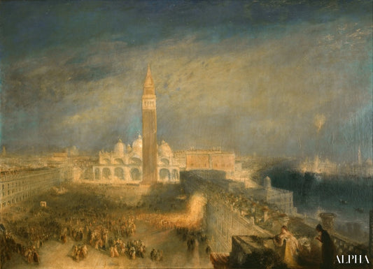 Julia og hendes tjenestepige på balkonen ved Markuspladsen i Venedig - William Turner - Reproduktioner af malerier og kunstværker i høj kvalitet