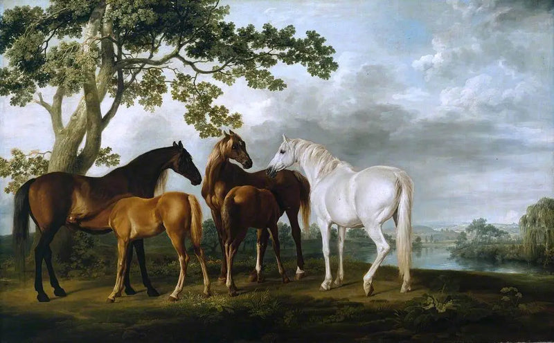 Heste og føl i et flodlandskab - George Stubbs