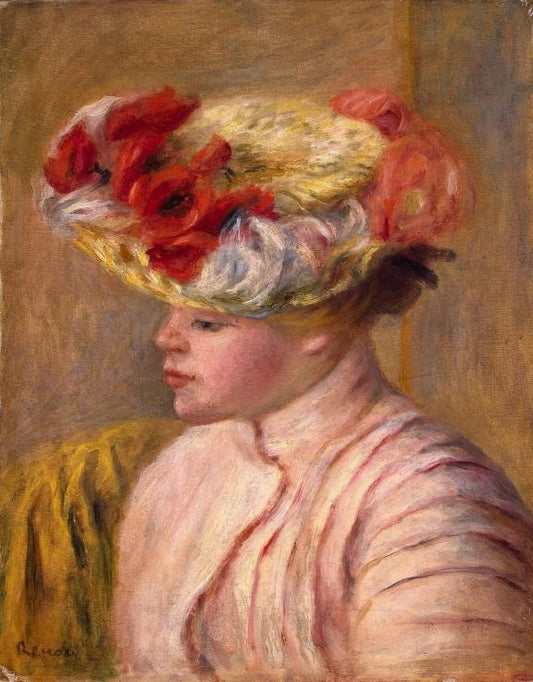 Jeune femme avec un chapeau à fleurs - Pierre-Auguste Renoir - Reproductions de tableaux et peintures haut de gamme