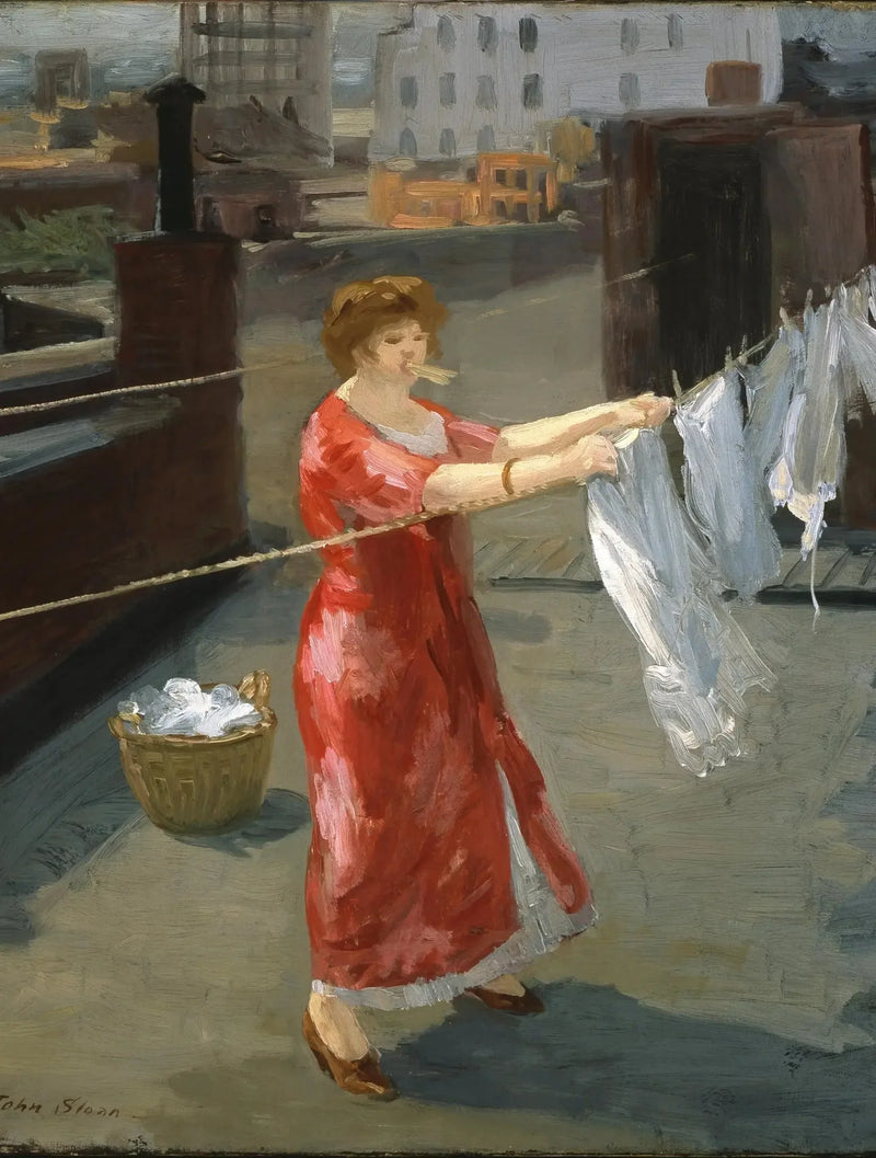 Rødt kimono på taget - John Sloan