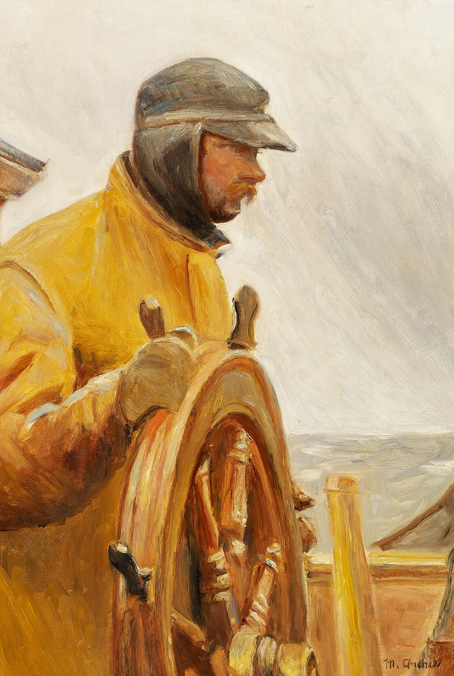 Konrad ved roret. En fisker fra Skagen styrer en båd. -Michael Peter Ancher