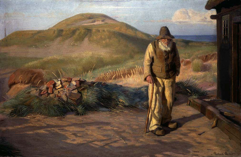 Kristian, blind, foran sit hus - Michael Peter Ancher