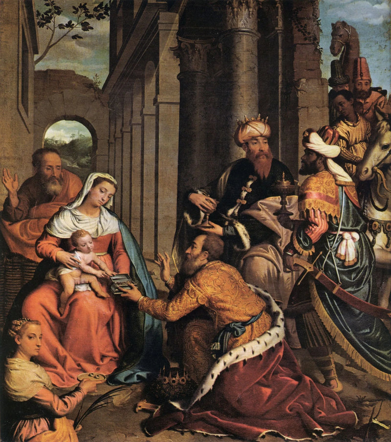 De vise mænds tilbedelse med hellige Lucie - Giovanni Battista Moroni